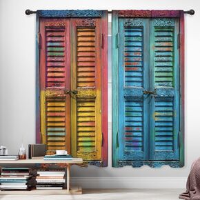 Riyidecor Rustic Barn Door Curtains Colorful Vintage Farmhouse Retro Wooden Wood Blinds Plank Farm Countryside Rod Pocket Minimalism Bedroom Living Room Treatment Fabric 2 Panels 42Wx63H Inch in Saudi Arabia