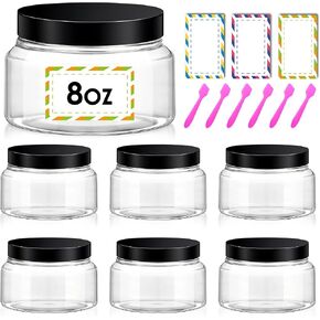 6 Packs Plastic Jars with Lids 8 oz Cosmetic Containers with Gold Lid Refillable Clear Empty Travel Jars Containers for Body Butter,Sugar Scrubs,Cream,Lotions,Candy,with Labels & Spatulas in Kuwait