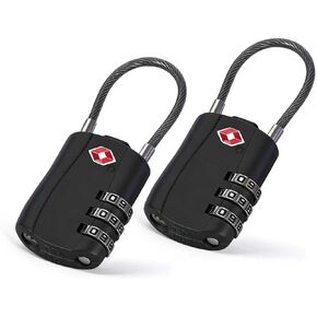 BLOSSOM TSA Approved Luggage Lock with Flexible Steel Cable - 3-Dial Combination Padlock for Suitcases, Backpacks & Bags - Keyless Travel Lock with Cut-Resistant Cable & Zinc Alloy Body (2 Pack) (2) in Kuwait