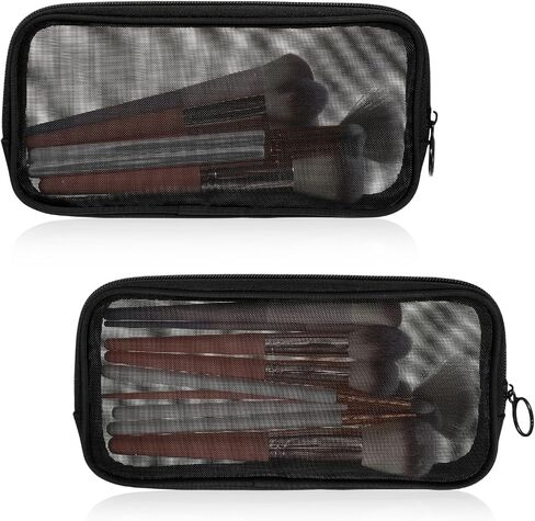 2 Pcs Mesh Makeup Brush Bag, 9 X 5 Inch Portable Travel Makeup Brush Holder with Zipper for Travel Home Office Makeups Brushes Small Items in Kuwait