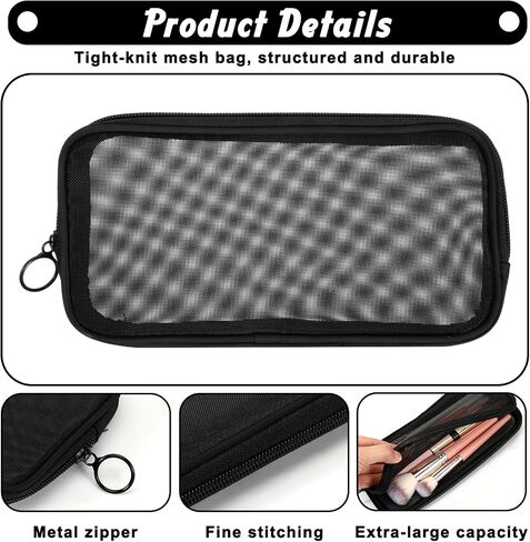 2 Pcs Mesh Makeup Brush Bag, 9 X 5 Inch Portable Travel Makeup Brush Holder with Zipper for Travel Home Office Makeups Brushes Small Items in Kuwait