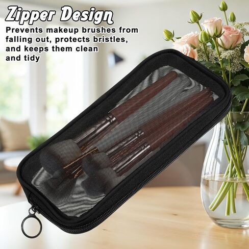 2 Pcs Mesh Makeup Brush Bag, 9 X 5 Inch Portable Travel Makeup Brush Holder with Zipper for Travel Home Office Makeups Brushes Small Items in Kuwait