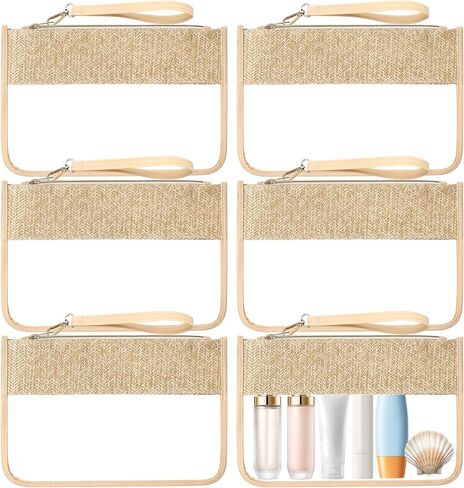 Kajaia 6 Pcs Boho Clear Cosmetic Bags Flat Zipper Pouches for Women Small Toiletry Makeup Bag Waterproof Cosmetic Pouch Clear Zipper Pouches Portable Organizer Makeup Pouch for Travel(Boho Beige) in Kuwait