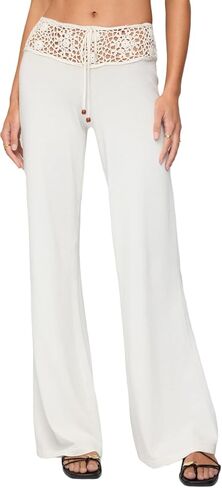LILTWIST Womens Boho Crochet Waist Knit Pants Y2k Hollow Out Beach Cover up Pants Casual Drawstring Straight Wide Leg Bottoms in Saudi Arabia