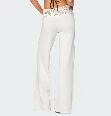 LILTWIST Womens Boho Crochet Waist Knit Pants Y2k Hollow Out Beach Cover up Pants Casual Drawstring Straight Wide Leg Bottoms in Saudi Arabia