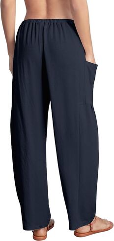 DLOODA Flowy Wide Leg Pants for Women, Drawstring Palazzo Harem Pants Casual Beach Vacation Trousers with Pockets Navy in Saudi Arabia
