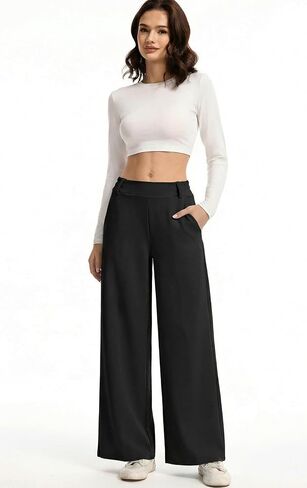 DINNAPE Wide Leg Pants Women Work Dress Pants Stretchy Business Casual Trousers with Pockets Flowy Slacks in Saudi Arabia