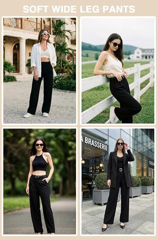 DINNAPE Wide Leg Pants Women Work Dress Pants Stretchy Business Casual Trousers with Pockets Flowy Slacks in Saudi Arabia