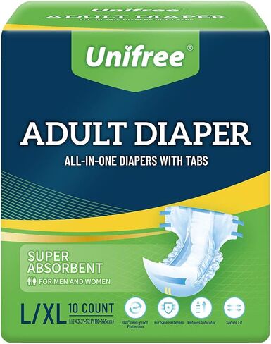 Unifree Premium Incontinence Adult Diaper, Maximum Absorbency, 10 Count, L/XL in Saudi Arabia