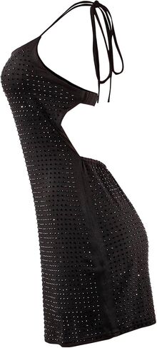 Women Sexy Halter Neck Sparkly Rhinestone Bodycon Mini Dress Backless Night Club Party Dress in Saudi Arabia