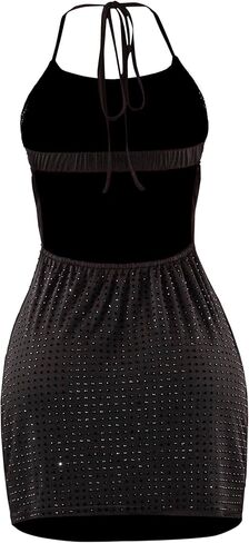 Women Sexy Halter Neck Sparkly Rhinestone Bodycon Mini Dress Backless Night Club Party Dress in Saudi Arabia