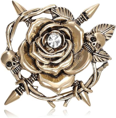 Punk Rose Skeleton Spike Wreath Brooch Pin for Women Men Fashion Gothic Retro Skull Rhinestones Brooches Lapel Pins for Dresses Suit Clothes Accessories Unique Jewelry for Halloween Party in Kuwait