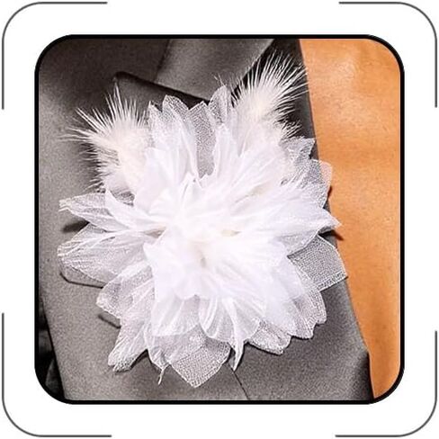 Dainty Large Flower Feather Brooch Pin for Women Oversized Floral Lapel Pins Ostrich Feathers Brooch Elegant Shawl Dress Suit Ceremony Clothes Accessories Wedding Dance Banquet Outfits Accessories in Saudi Arabia