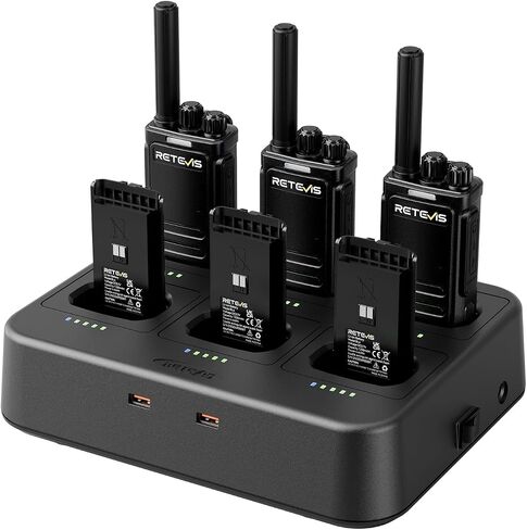 Retevis RT17 Walkie Talkies for Adults, Heavy Duty Walkie Talkies with Earpiece, with 6 Way Multi Gang Charger, 2 Way Radio Long Range for School Security Warehousing Retail Clinic (6 Pack) in Kuwait