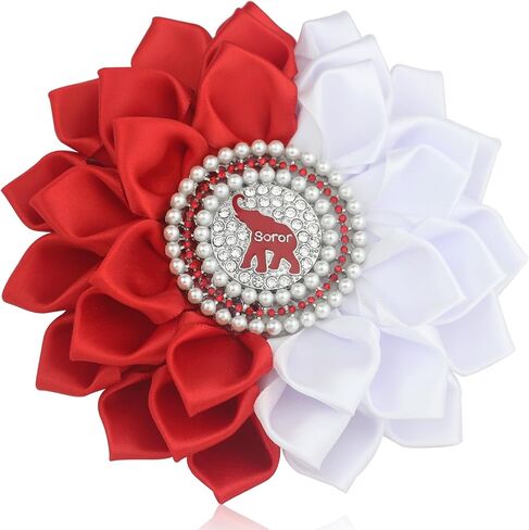 Pearl Elephant Sorority Flower Brooch Pin for Women Greek Sorority Paraphernalia Gift Sorority Corsage Sisterhood Jewelry for Clothing Bag (Satin 5.2" Corsage) in Kuwait