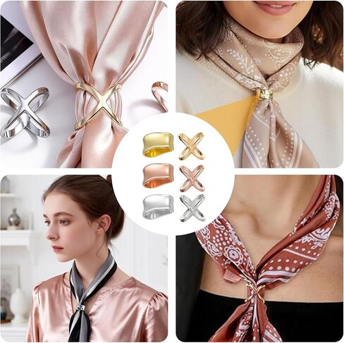 6Pcs Bandana Ring, Bandana Clips For Women, Scarf Ring Set, Elegant Versatile Holder For Shawls, Scarves, Bandanas, Stylish Everyday Use in Saudi Arabia