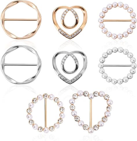 8pcs Scarf Rings & Buckles, Adjustable Shawl Clips, Cute T-Shirt Clips for Women, Stylish Clothing Accessories for Loose Clothes, Blouses, Dresses(Silver/Gold) in Saudi Arabia