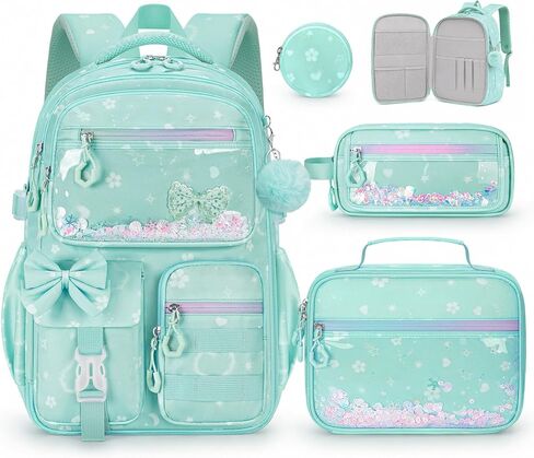 Girls Backpack with Lunch Box, 4 PCS Purple Kawaii School Bookbag for Girls, Aesthetic Elementary Large Laptop Cute Backpack for Kids & Teens in Kuwait