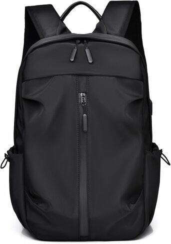 Black Durable Multi Compartment Zipper Backpack With USB Charging Port Practical Rucksack For Daily Commute Office Business Travel Weekend Casual Outings in Kuwait