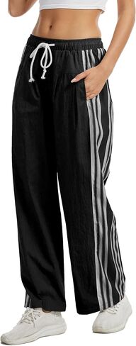 Side Striped Pant Cotton Pants for Women Casual Y2K Palazzo Wide Leg Track Pants Drawstring in Saudi Arabia