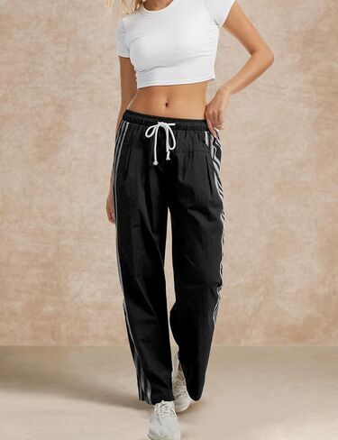 Side Striped Pant Cotton Pants for Women Casual Y2K Palazzo Wide Leg Track Pants Drawstring in Saudi Arabia