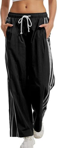 Side Striped Pant Cotton Pants for Women Casual Y2K Palazzo Wide Leg Track Pants Drawstring in Saudi Arabia