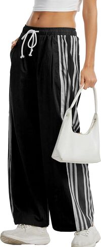 Side Striped Pant Cotton Pants for Women Casual Y2K Palazzo Wide Leg Track Pants Drawstring in Saudi Arabia