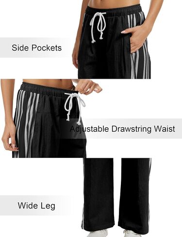 Side Striped Pant Cotton Pants for Women Casual Y2K Palazzo Wide Leg Track Pants Drawstring in Saudi Arabia