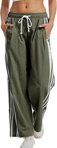 Side Striped Pant Cotton Pants for Women Casual Y2K Palazzo Wide Leg Track Pants Drawstring in Saudi Arabia