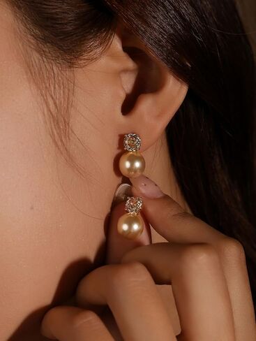 OJERRY Academia Elegant Champagne Pearly Stud Earrings for Women in Saudi Arabia