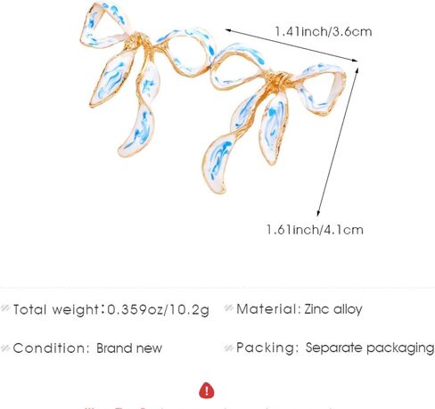 Bow Earrings for Women Gold Plated Vintage Elegant Enamel Blue and White Porcelain Ribbon Bowknot Flower Stud Earrings for Minimalist Wedding Bridal Birthday Christmas Holiday Jewelry Accessories in Kuwait