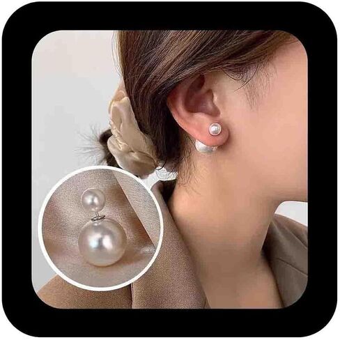 Boho White Pearl Ear Jacket Earrings Round Pearl Ear Studs Vintage Pearls Front Back Earring White Pearls Earrings Double-Sided Earring Jewelry for Women in Saudi Arabia