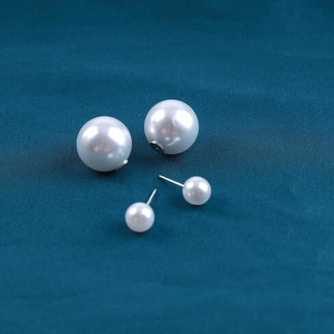 Boho White Pearl Ear Jacket Earrings Round Pearl Ear Studs Vintage Pearls Front Back Earring White Pearls Earrings Double-Sided Earring Jewelry for Women in Saudi Arabia
