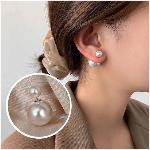 Boho White Pearl Ear Jacket Earrings Round Pearl Ear Studs Vintage Pearls Front Back Earring White Pearls Earrings Double-Sided Earring Jewelry for Women in Saudi Arabia