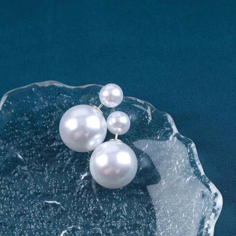 Boho White Pearl Ear Jacket Earrings Round Pearl Ear Studs Vintage Pearls Front Back Earring White Pearls Earrings Double-Sided Earring Jewelry for Women in Saudi Arabia