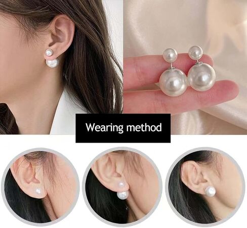 Boho White Pearl Ear Jacket Earrings Round Pearl Ear Studs Vintage Pearls Front Back Earring White Pearls Earrings Double-Sided Earring Jewelry for Women in Saudi Arabia