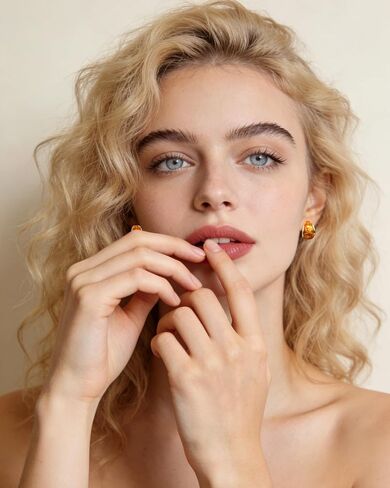 Chunky 14K Gold Plated Resin Stud Hoop Earrings for Women Brown and Gold Amber Earrings Lightweight Half Hoops in Kuwait