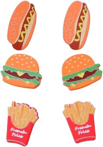 3 Pairs Cute Funny Hamburger Hot Dog French Fries Stud Earrings for Women Handmade Imitation Food Acrylic Earring for Women in Saudi Arabia