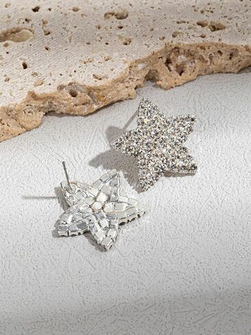 Sparkly Rhinestone Star Earrings Silver Simple Stud Earrings for Women Crystal Statement Earrings for Bar Disco Prom Valentine Wedding in Kuwait