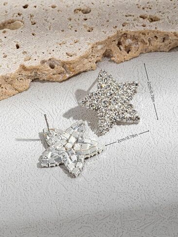 Sparkly Rhinestone Star Earrings Silver Simple Stud Earrings for Women Crystal Statement Earrings for Bar Disco Prom Valentine Wedding in Kuwait