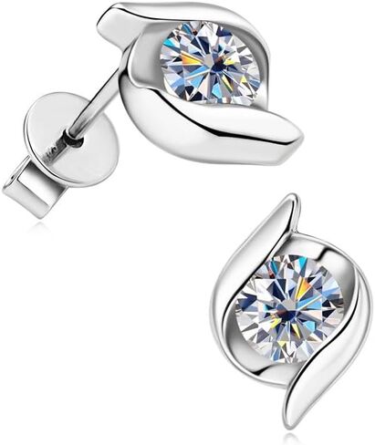 14K Gold Geometric Diamond Stud Earrings, 0.5ct Round Cut D-color VVS1, Ideal for Valentines Day Gifts for Her in Saudi Arabia