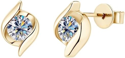 14K Gold Geometric Diamond Stud Earrings, 0.5ct Round Cut D-color VVS1, Ideal for Valentines Day Gifts for Her in Saudi Arabia