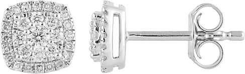Belacqua Lab Grown Halo Diamond Stud Earrings in Sterling Silver, Round Cut, Cushion or Pear Shape, 1/3 Carat, H-I Color, SI3/I1 Clarity, Push Back, Dainty Jewelry for Women, Gift Box Included in Saudi Arabia