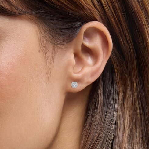 Belacqua Lab Grown Halo Diamond Stud Earrings in Sterling Silver, Round Cut, Cushion or Pear Shape, 1/3 Carat, H-I Color, SI3/I1 Clarity, Push Back, Dainty Jewelry for Women, Gift Box Included in Saudi Arabia