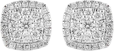 Belacqua Lab Grown Halo Diamond Stud Earrings in Sterling Silver, Round Cut, Cushion or Pear Shape, 1/3 Carat, H-I Color, SI3/I1 Clarity, Push Back, Dainty Jewelry for Women, Gift Box Included in Saudi Arabia