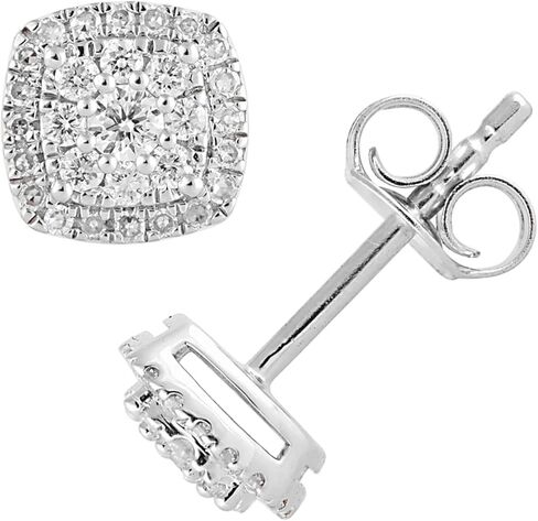 Belacqua Lab Grown Halo Diamond Stud Earrings in Sterling Silver, Round Cut, Cushion or Pear Shape, 1/3 Carat, H-I Color, SI3/I1 Clarity, Push Back, Dainty Jewelry for Women, Gift Box Included in Saudi Arabia