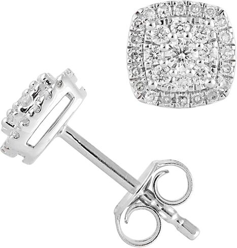 Belacqua Lab Grown Halo Diamond Stud Earrings in Sterling Silver, Round Cut, Cushion or Pear Shape, 1/3 Carat, H-I Color, SI3/I1 Clarity, Push Back, Dainty Jewelry for Women, Gift Box Included in Saudi Arabia