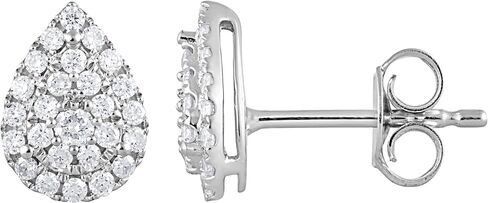 Belacqua Lab Grown Halo Diamond Stud Earrings in Sterling Silver, Round Cut, Cushion or Pear Shape, 1/3 Carat, H-I Color, SI3/I1 Clarity, Push Back, Dainty Jewelry for Women, Gift Box Included in Saudi Arabia
