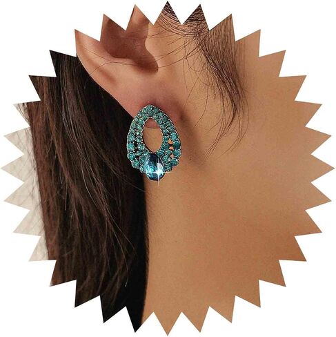 Vintage Teardrop Sapphire Earrings Blue Crystal Stud Earrings Sapphire Gemstone Drop Earrings Rhinestone Cluster Earrings Weddings Earrings Jewelry for Women in Kuwait