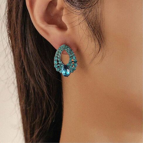 Vintage Teardrop Sapphire Earrings Blue Crystal Stud Earrings Sapphire Gemstone Drop Earrings Rhinestone Cluster Earrings Weddings Earrings Jewelry for Women in Kuwait
